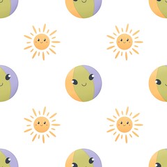 cute summer pattern for kids - sun and ball