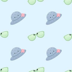 cute summer pattern for kids - hat and sunglasses