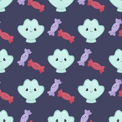 cute summer pattern for kids - candy and shell