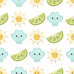 cute summer pattern for kids - sun, shell and lime