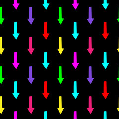 Seamless pattern with multicolored arrows on a black background.Vector illustration