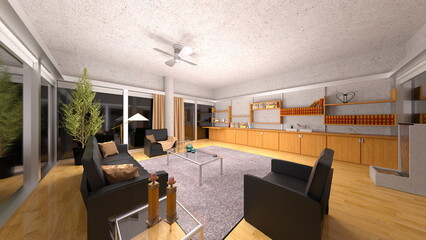 大きな窓があるリビングルーム