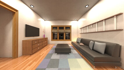 夜景が見えるリビングルーム  