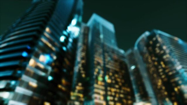 Abstract blurred bokeh at night of city as for business district background