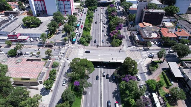 Aerial view of the city of S&atilde;o Paulo, Brazil.
In the neighborhood of Vila Clementino, Jabaquara, south side. Aerial drone photo. Avenida 23 de Maio in the background