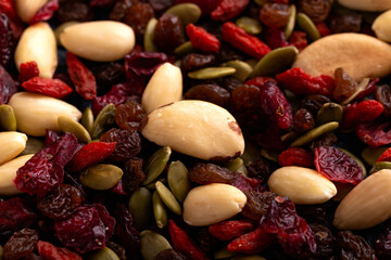 Healthy trail mix snack made of nuts and dried fruits