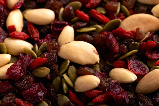 Healthy trail mix snack made of nuts and dried fruits