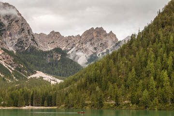 Fototapeta na wymiar Lago di Braies Italy Dolomites
