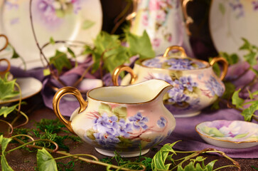 Antique porcelain with violets.