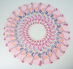 Turkish Lira banknote. 200 Turkish lira isolated on white background.