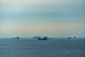 ships at sea, seascape with blue sky