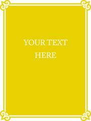 Yellow border frame book page. Vector background. Simple rectangular billboard, plaque, signboard or label 