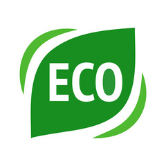 Icon for eco products. Green leaf with the inscription.