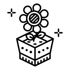 Flower Plant In Pot Flat Icon Isolated On White Background