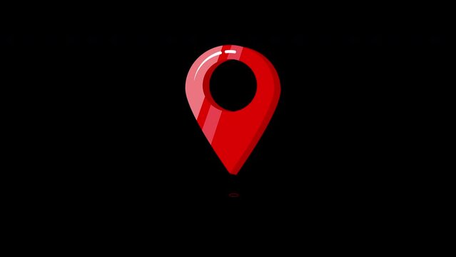 4K Animated Location Icon. 3D Style Map Pointer icon. Flat animation design Isolated on Black background. Gps Navigator Pin Checking in Red Color.  