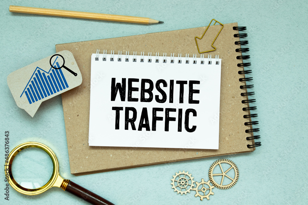 Poster memo note written with text website traffic isolated on green background.