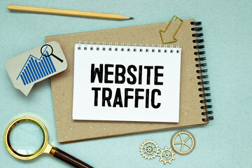 Memo note written with text WEBSITE TRAFFIC isolated on green background.