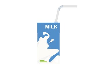 Milk in small carton packaging with straw. Simple flat illustration