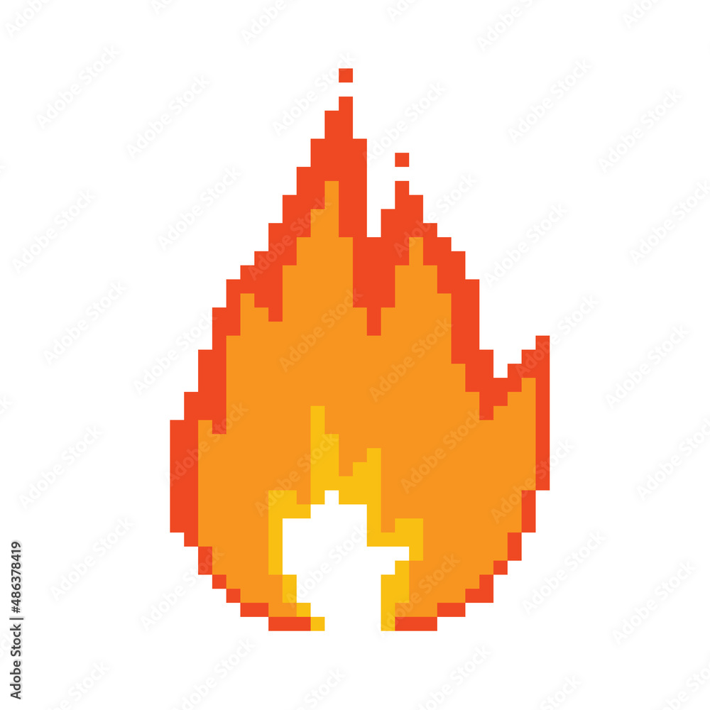 Poster fire pixel vector icon for 8 bit game