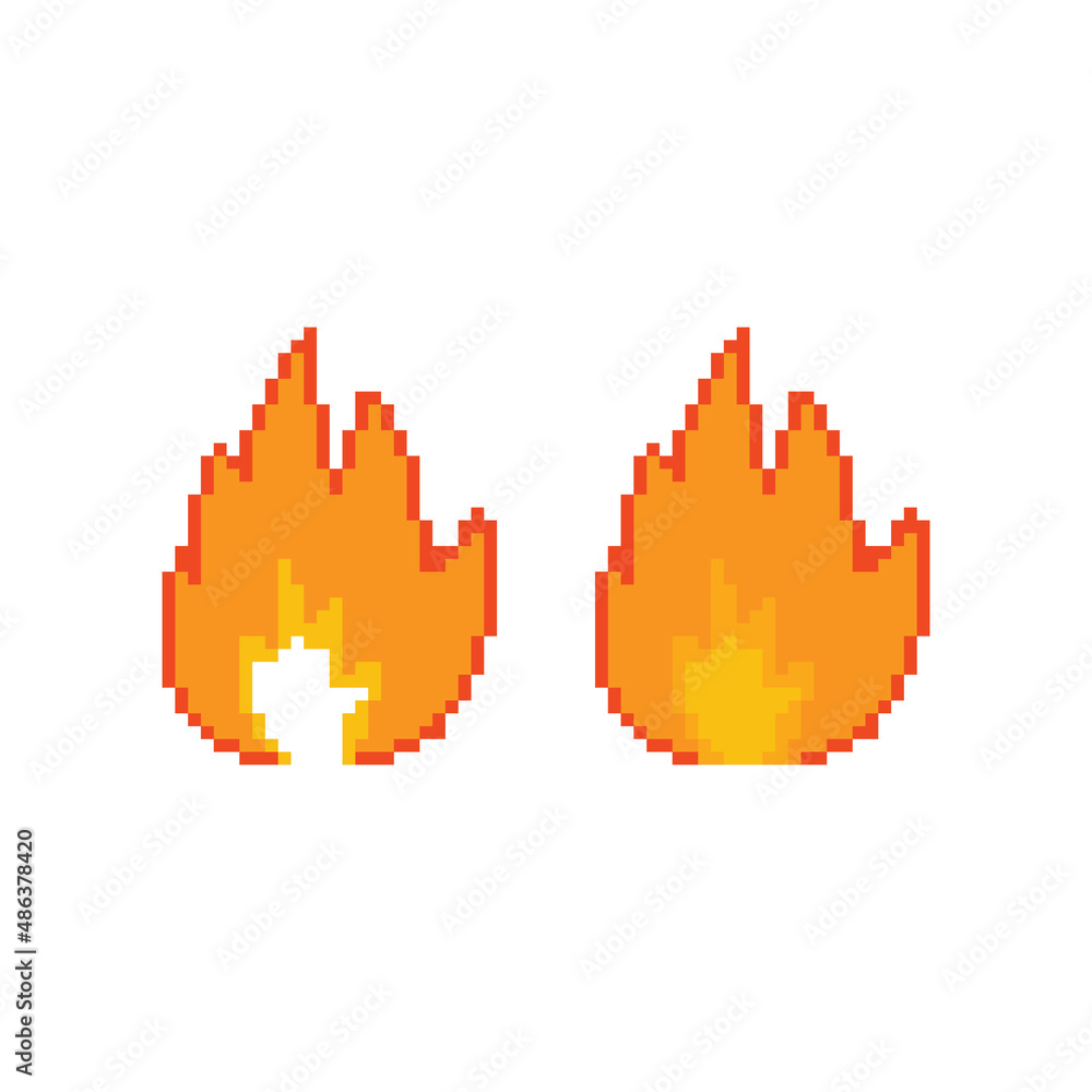 Poster fire pixel vector icon for 8 bit game