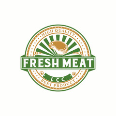 Design Vector of emblem, steak, food, fresh meat. Perfectly this logo is used for the food industry in the form of meat.