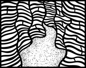 Drawing of the rock walls of a canyon, black vector illustration