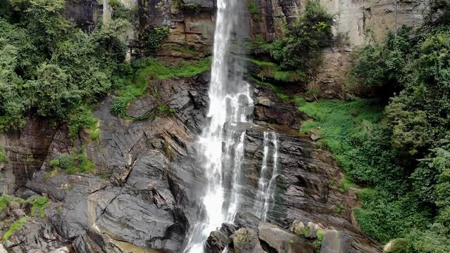Aerial view of ramboda falls in Sri Lanka