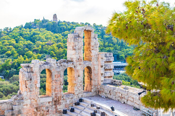 Acropolis of Athens Odeon of Herodes Atticus Amphitheater ruins Greece.