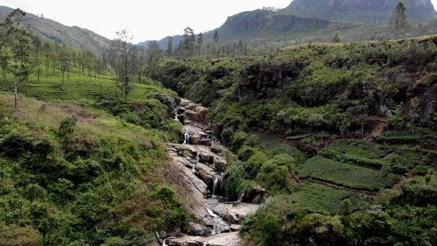 Aerial view of ramboda falls in Sri Lanka