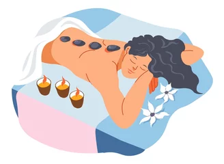 Poster Hot stones massage procedure in spa salon vector © Sonulkaster