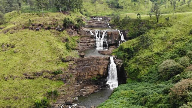 Aerial view of St Clair waterfall in Sri Lanka