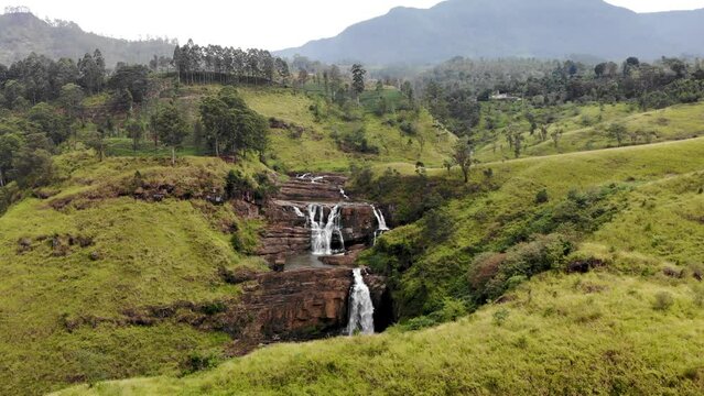 Aerial view of St Clair waterfall in Sri Lanka