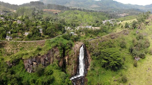 Aerial view of Devon falls in Sri Lanka