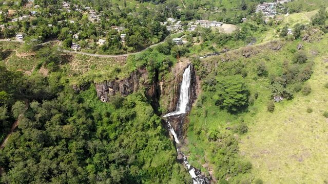 Aerial view of Devon falls in Sri Lanka