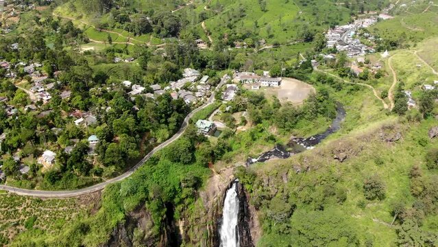 Aerial view of Devon falls in Sri Lanka