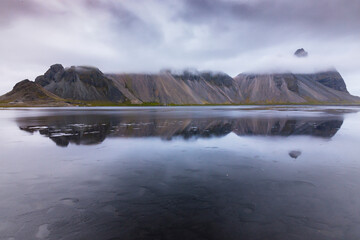 Reflection of the mountains at vestrahorn