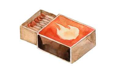 Watercolor matchbox on a white background.