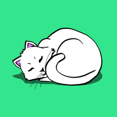 relaxed and peaceful sleeping cat illustration white cat background vector icon