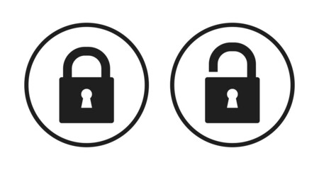 Lock and unlock circle icons set isolated. 