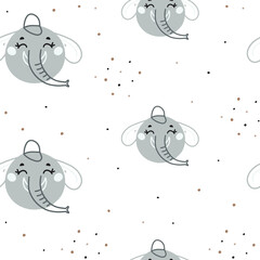 Seamless vector pattern with cute elephant. Perfect for wrapping paper and children's textiles. Hand drawn illustration.
