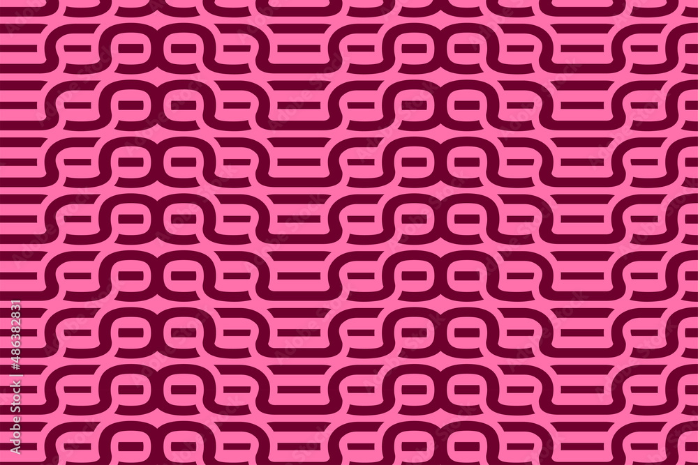 Poster seamless abstract geometric chain pattern using dark red on pink background. vector illustration des