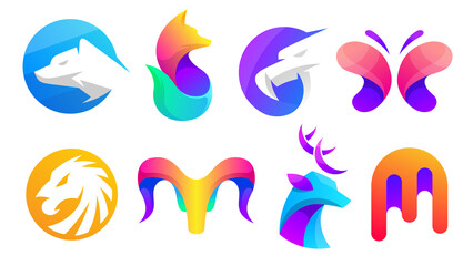 Unique Gradient Animal Logo Collection Modern Icon Set