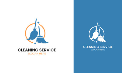 Mop and broom logo design. Tool for clean housework or cleaning service