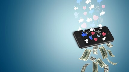 Content monetization, likes turn into dollars passing through the smartphone. The concept of...