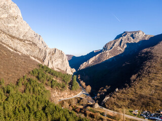 Aerial Autumn view of Balkan Mountains and Vratsata pass, Bulgaria