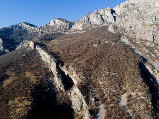 Aerial Autumn view of Balkan Mountains and Vratsata pass, Bulgaria