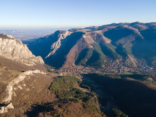 Aerial Autumn view of Balkan Mountains and Vratsata pass, Bulgaria