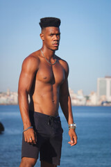 A young cuban fitness man in the coast
