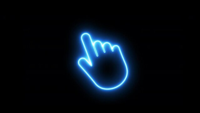 Neon Click hand cursor icon. Click the hand icon. Isolated vector finger pointer on white background. Website Hand clicking icon. Click here mouse pointer. For Websites, Social media and digital uses.