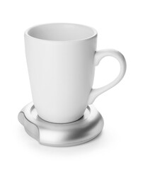 Cup with heater on white background